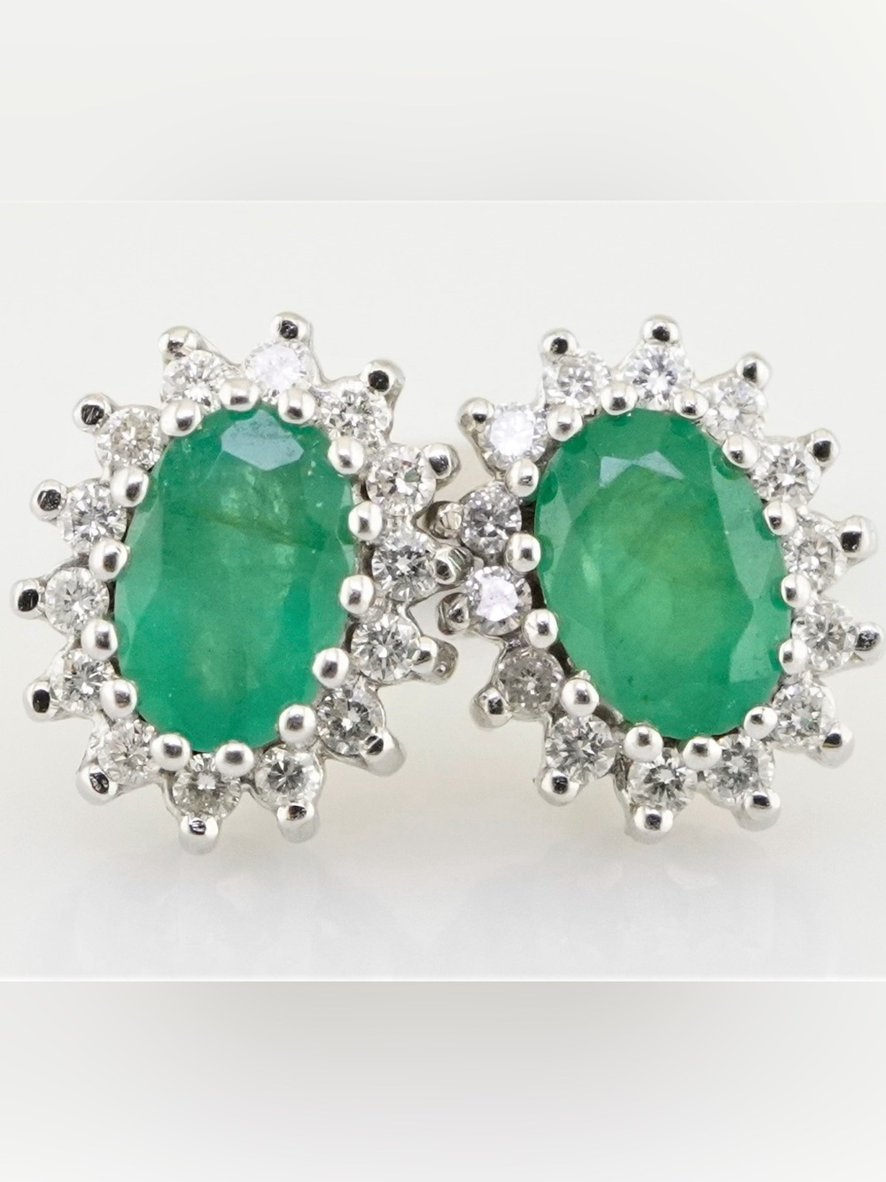14k yellow gold natural emerald and diamond halo stud earrings